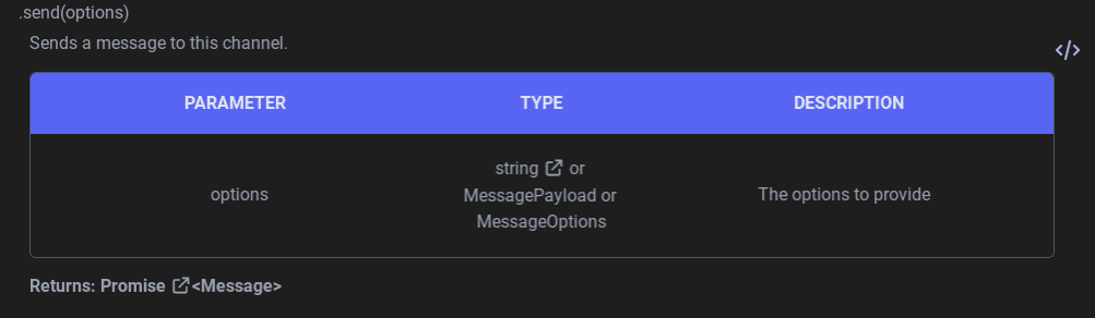 TextChannel#send on the docs